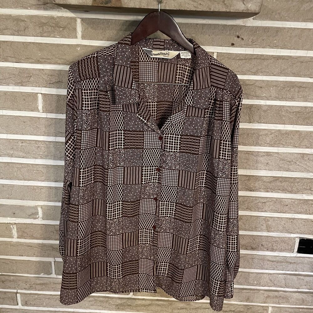 Vintage Diane von Furstenberg Woman Plus 22 Brown Patchwork print blouse